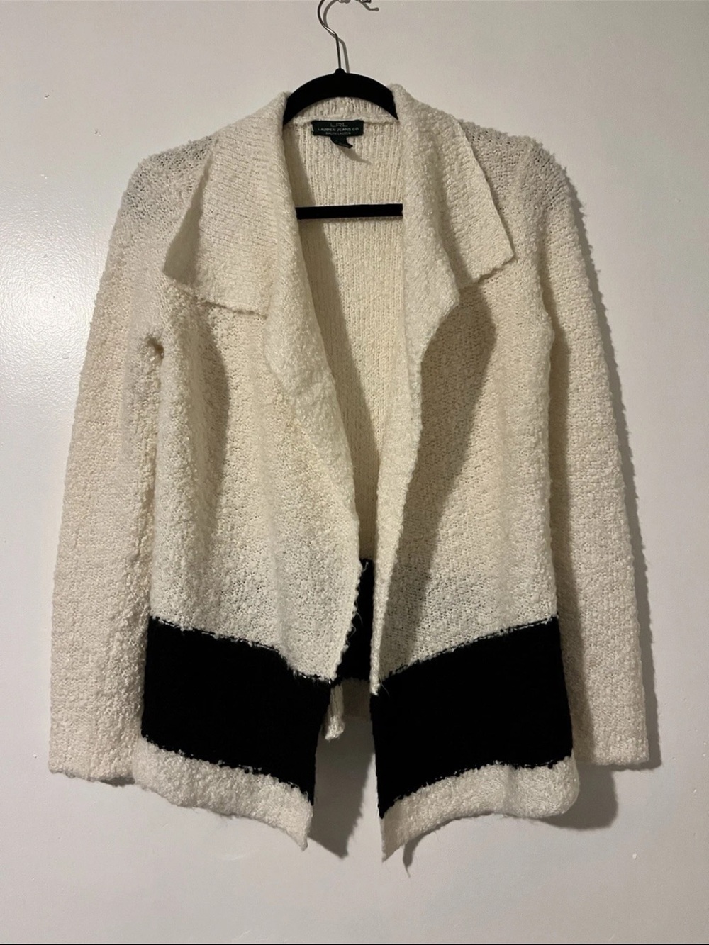 Lauren Ralph Lauren Ivory Open Cardigan with Black Band